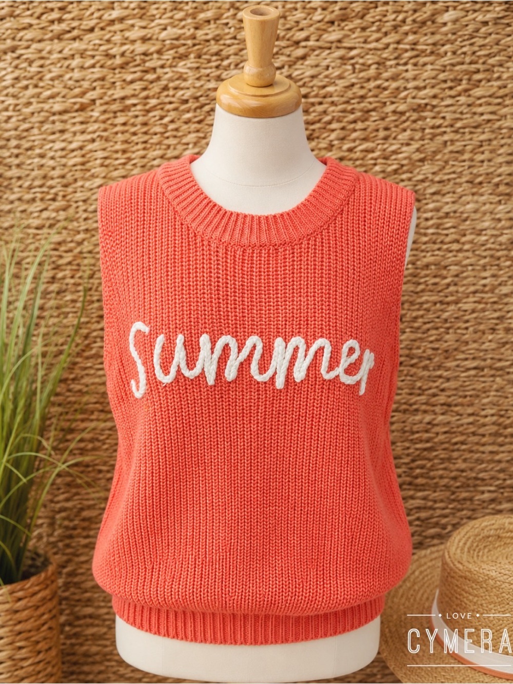 Doe and Rae Coral 'Summer' Knit Sleeveless Sweater Vest